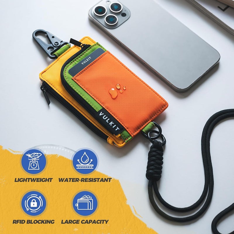 VULKIT Water-Resistant Keychain Wallet with Lanyard for Men and Women, Outdoor Zipper Pouch Wallet with Clear ID Window, for Hiking, Fishing, Skateboard and any Outdoor Activities, Citrus Trail - Image 2